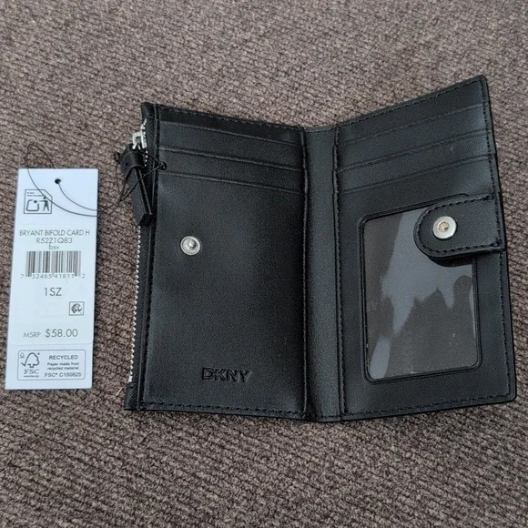 NWT DKNY Black Textured Bifold Mini Wallet - Picture 2 of 7